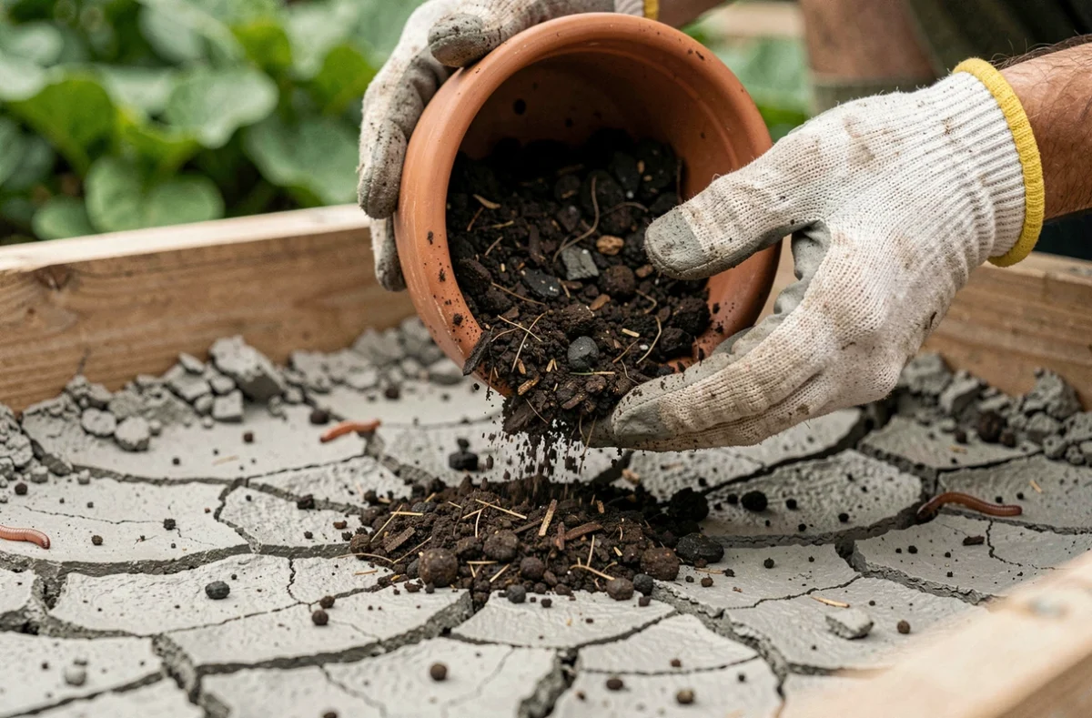 Apport de compost sur une terre argileuse pauvre pour améliorer sa structure et sa fertilité