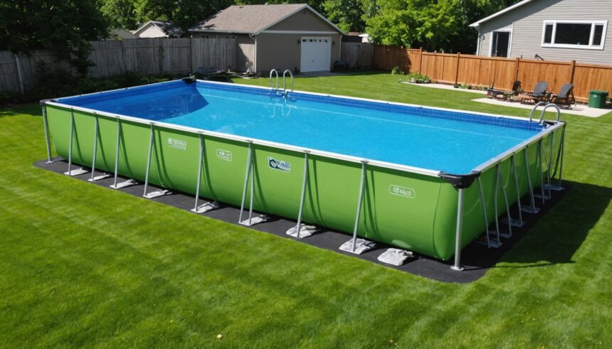 piscine en acier installée dans un jardin bien aménagé