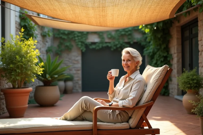 Terrasse élégante avec toile de coco pour un ombrage naturel