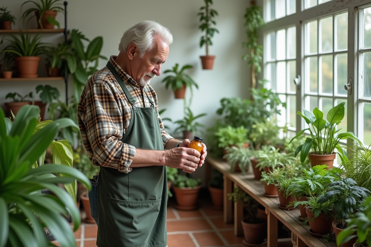 Homme âgé lisant étiquette d