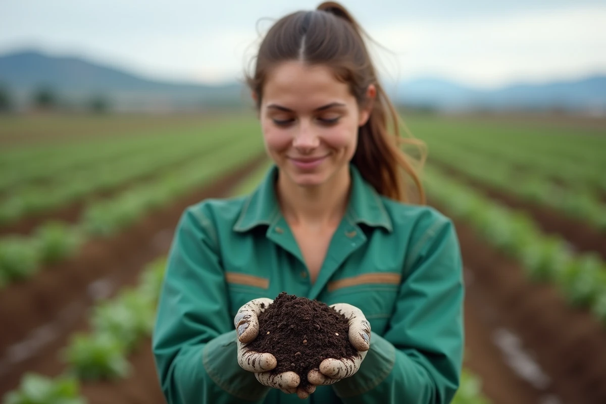 Jeune agronome examinant un sol riche en agriculture