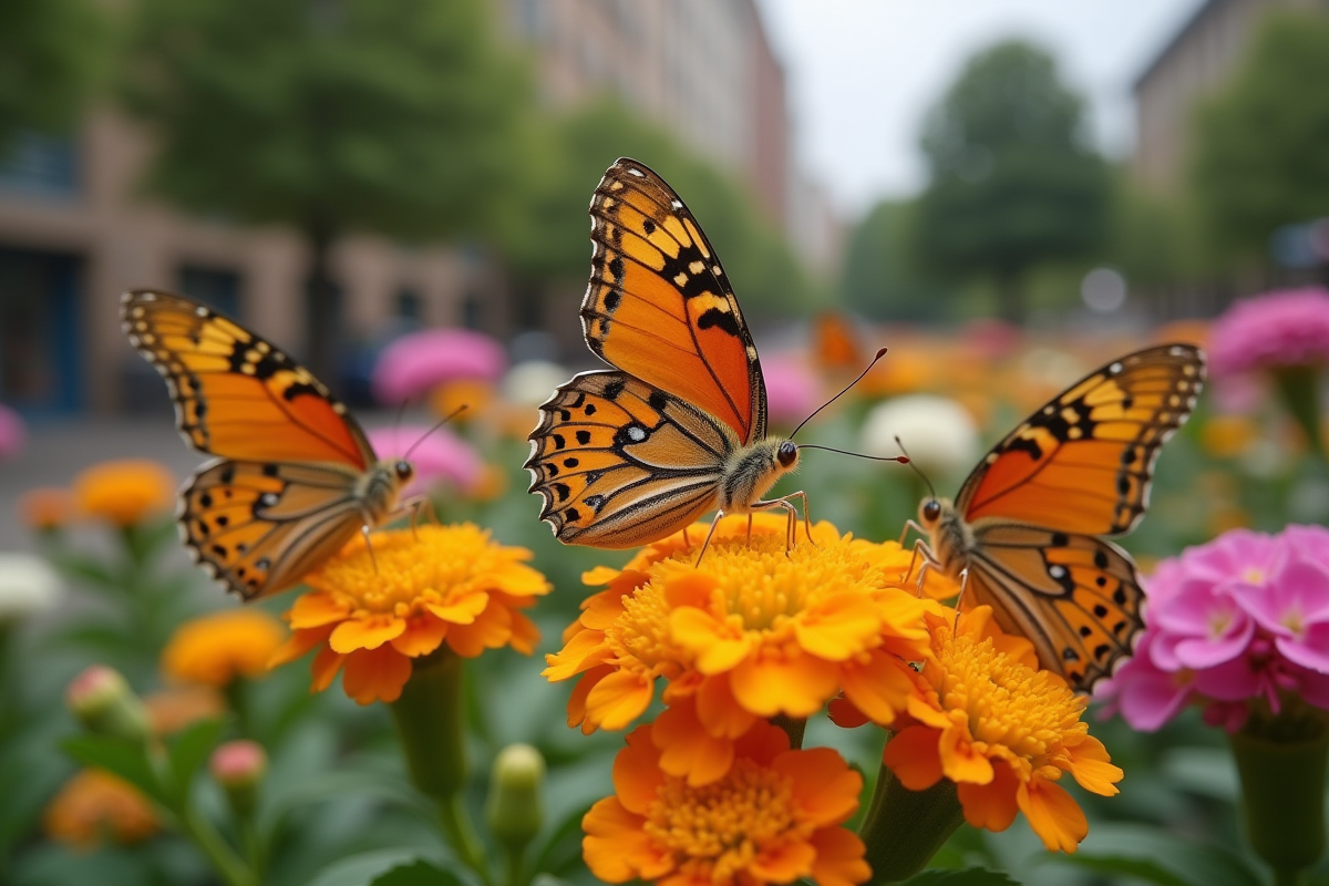 Papillons sur fleurs de buddleia dans un parc urbain
